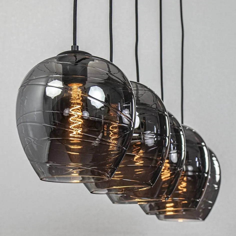 Hanglamp balk zwart 5-lichts smoke glas>Straluma