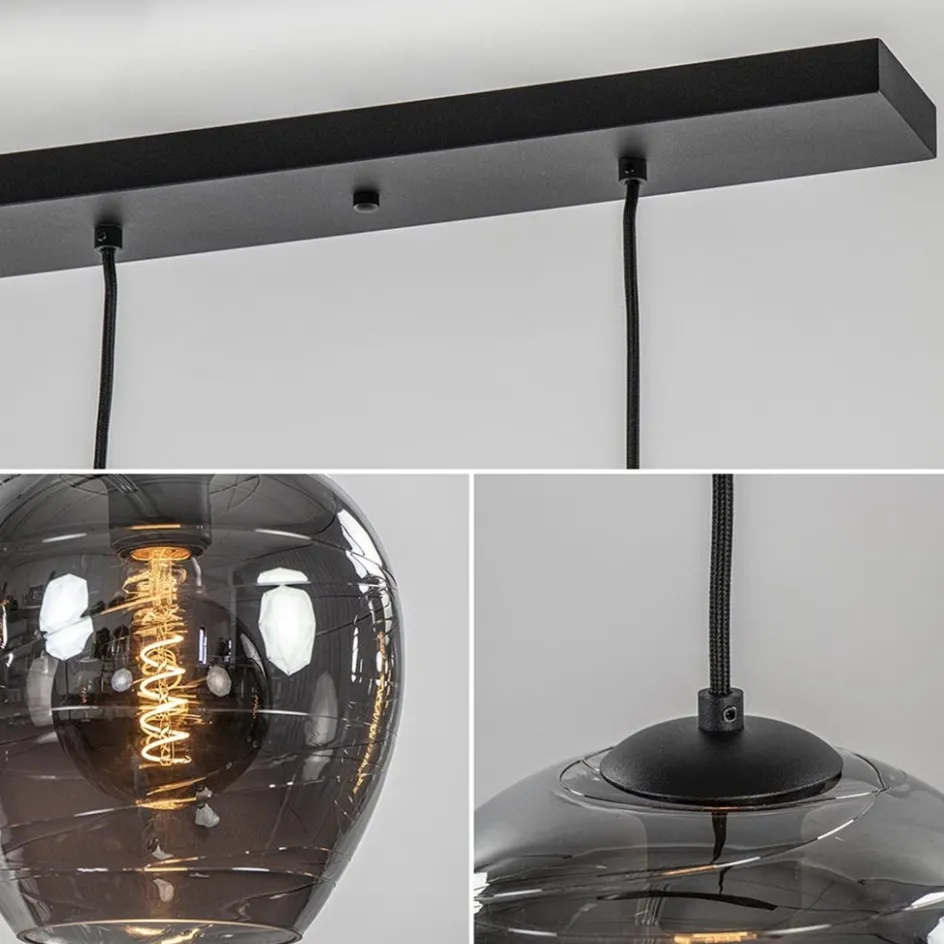 Hanglamp balk zwart 5-lichts smoke glas>Straluma