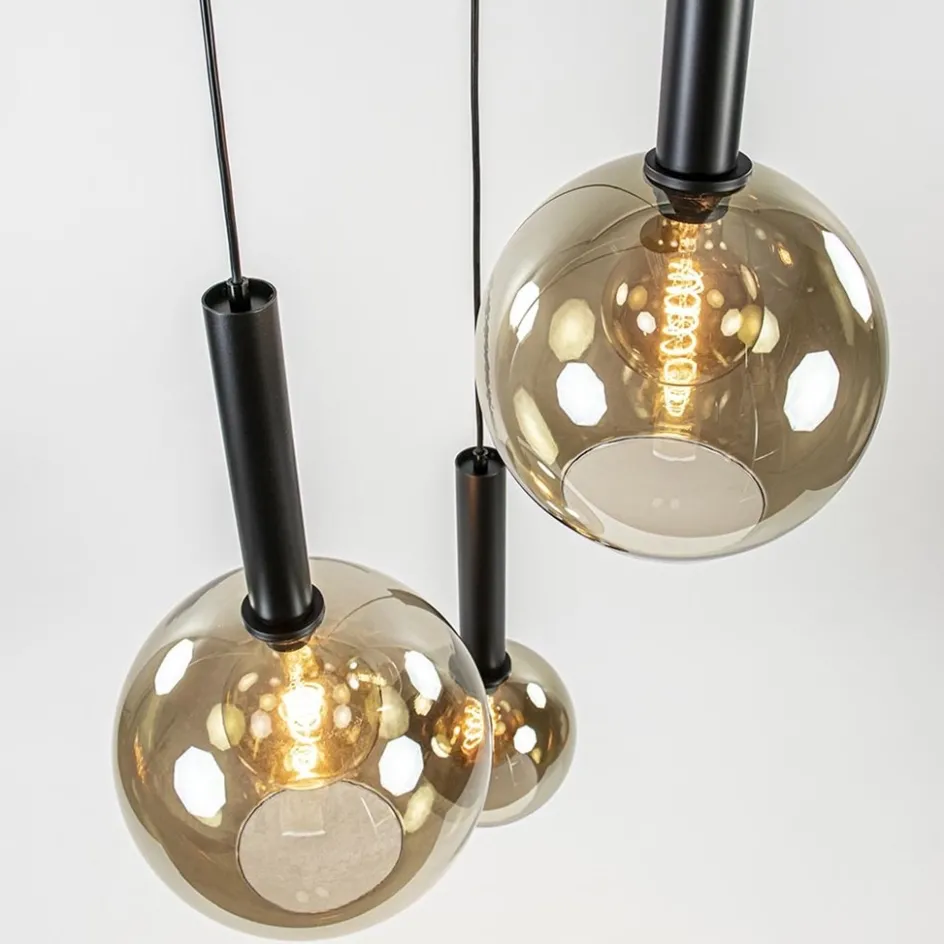 Hanglamp Bella 3L rond zwart+smoke glas>Straluma Best