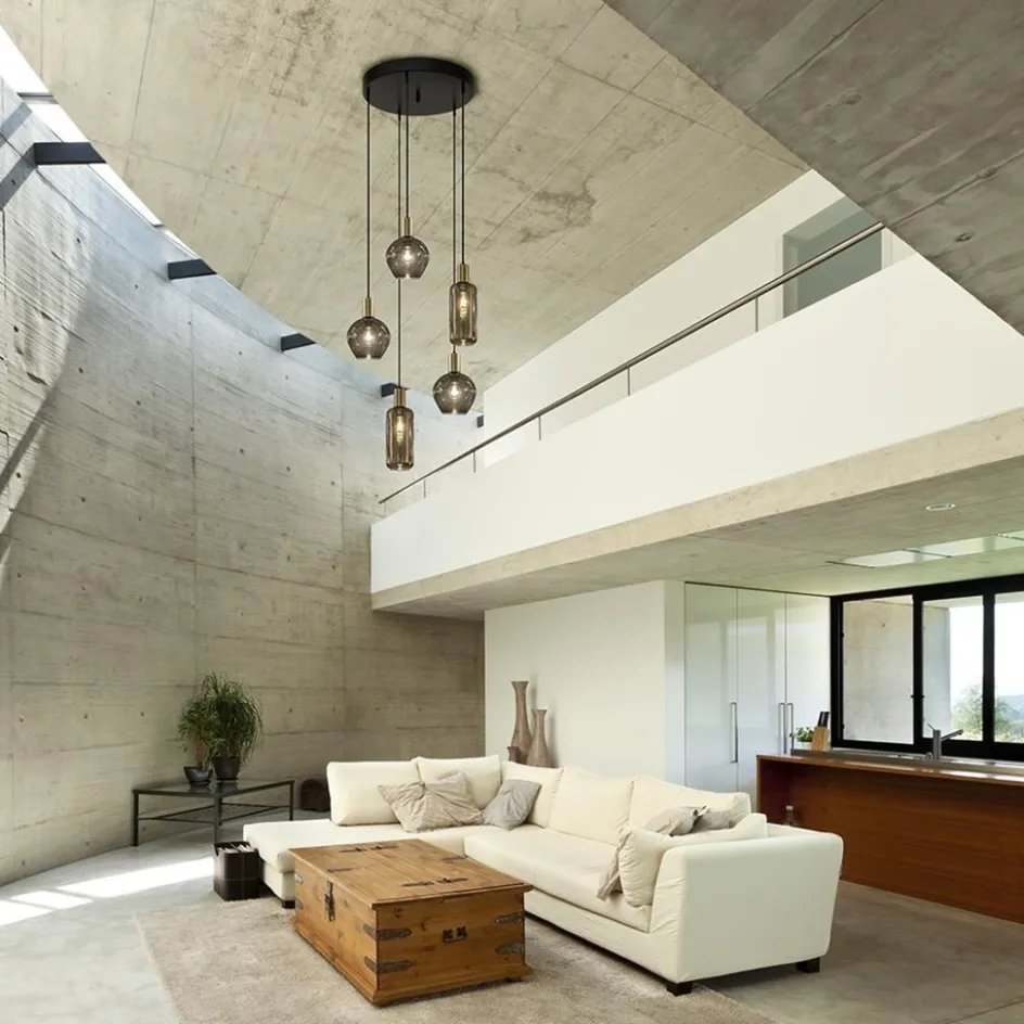 Hanglamp Bounty 5L rond zwart/matgoud>Straluma Discount