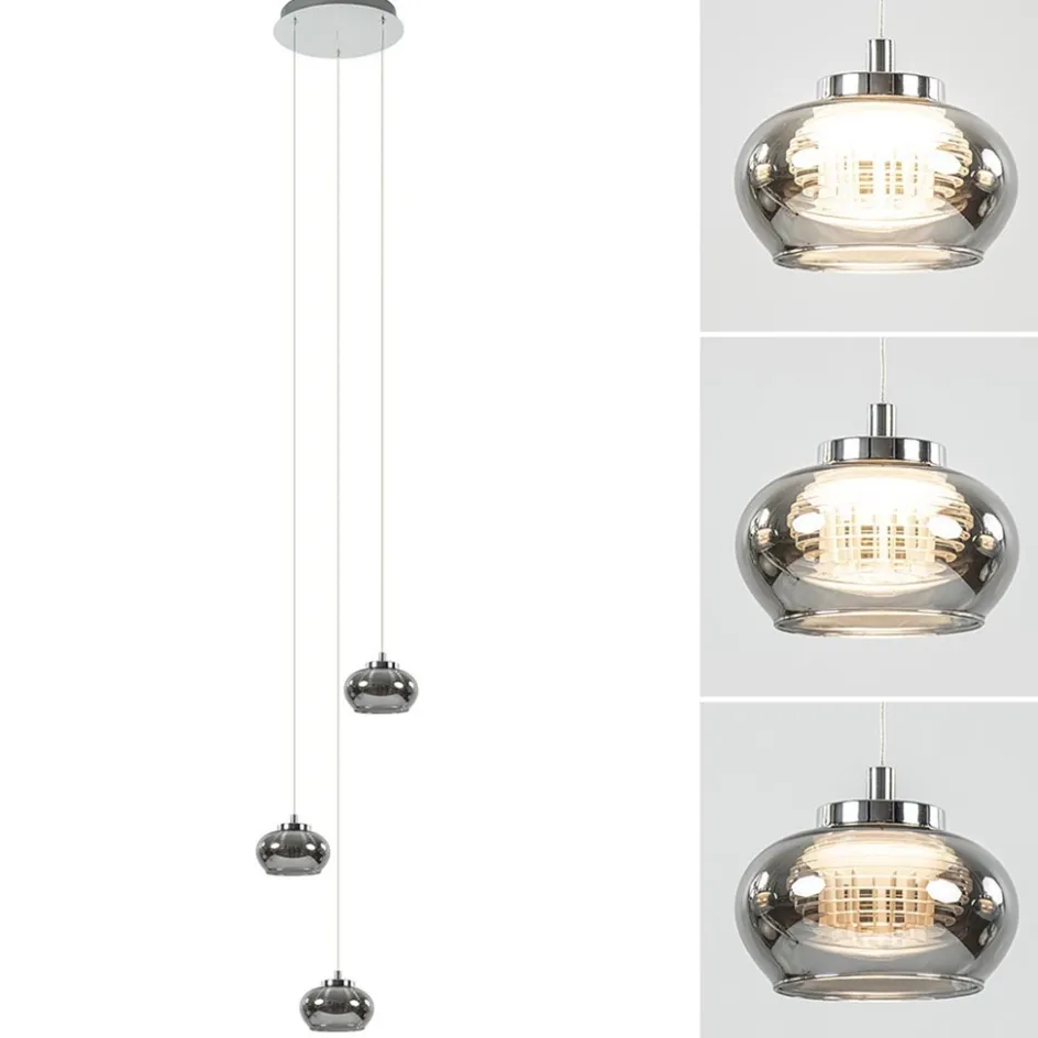 Hanglamp chroom/smoke glas 3-lichts>Straluma Best