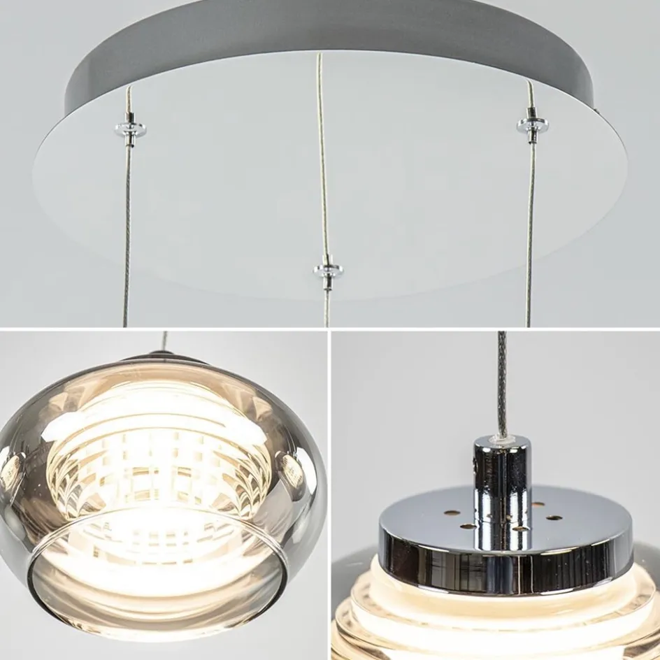 Hanglamp chroom/smoke glas 3-lichts>Straluma Best