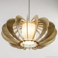 Hanglamp 64cm houten lamellen+linnen kap>Straluma Clearance