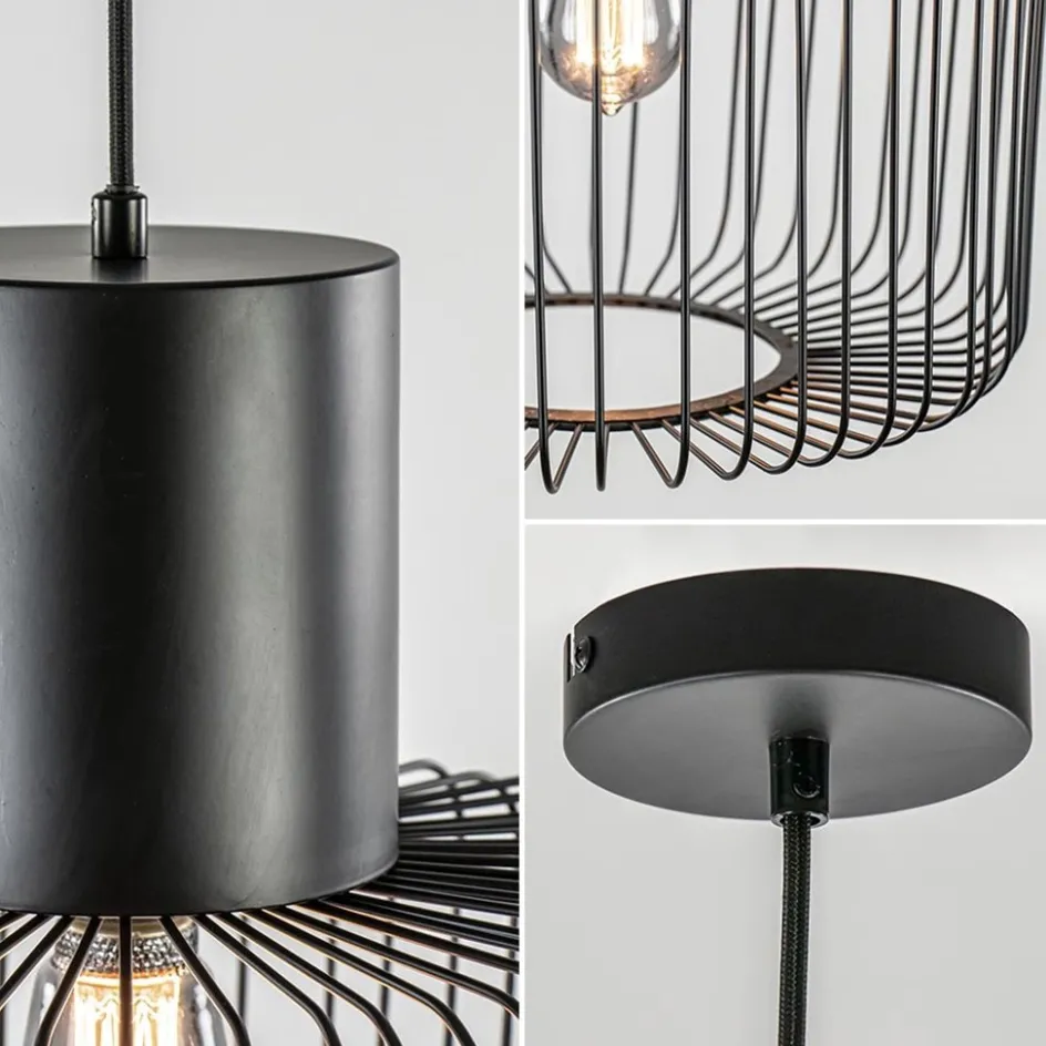 Hanglamp draad cilinder zwart met klos>Straluma