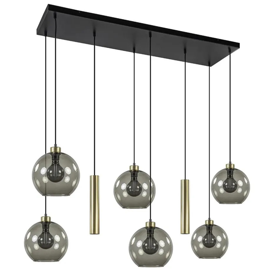 Hanglamp Globe 8L 6x glas/2xbuis goud>Straluma Clearance