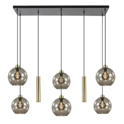 Hanglamp Globe 8L 6x glas/2xbuis goud>Straluma Clearance