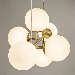 Hanglamp 6L brass met opaal bolglas><noscript><img width=