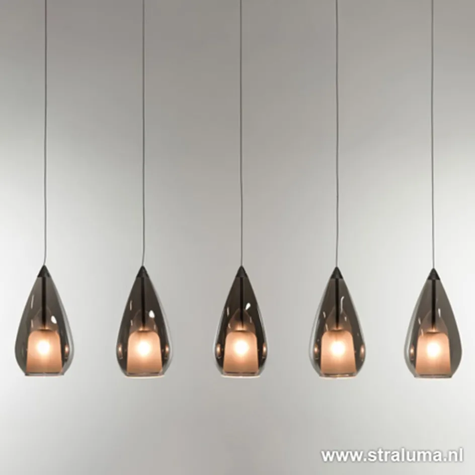 Hanglamp 5L druppel glas smoke>Straluma Online