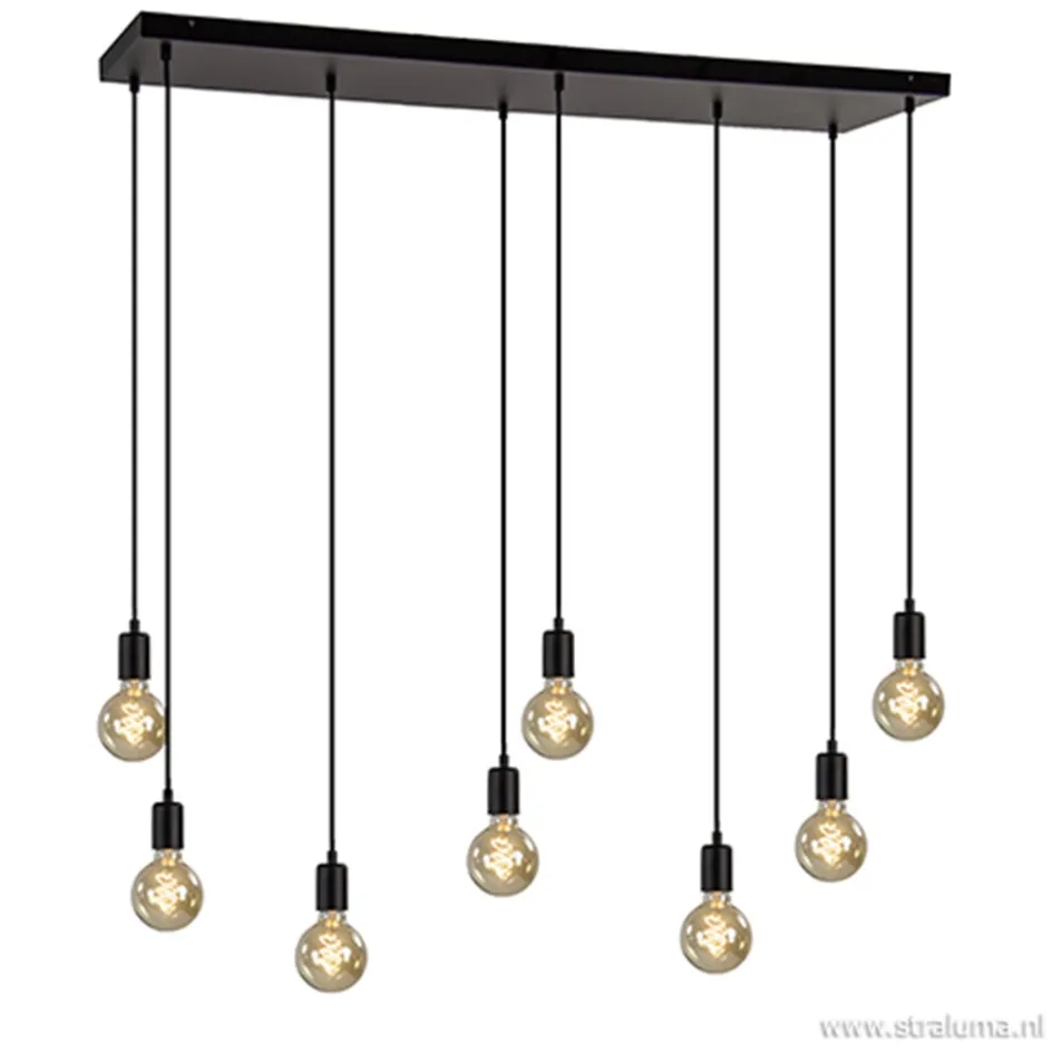 Hanglamp 8L plaat 110cm zwart ex.e27 lb>Straluma