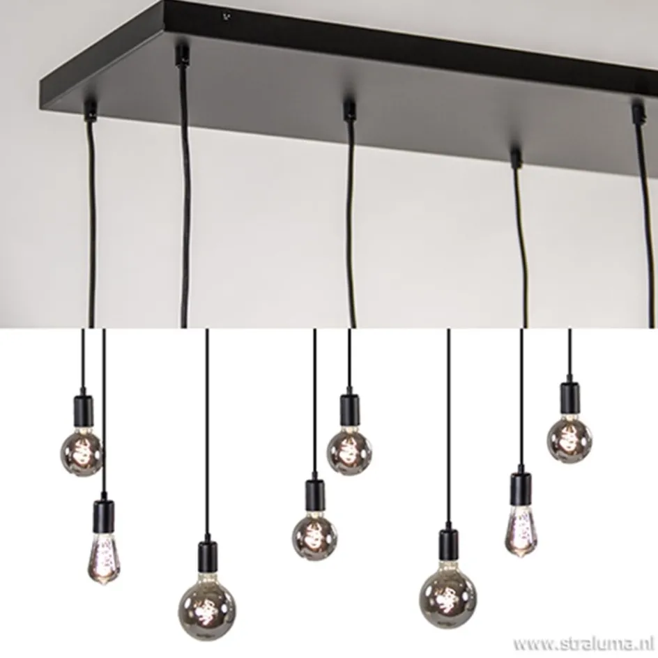 Hanglamp 8L plaat 110cm zwart ex.e27 lb>Straluma