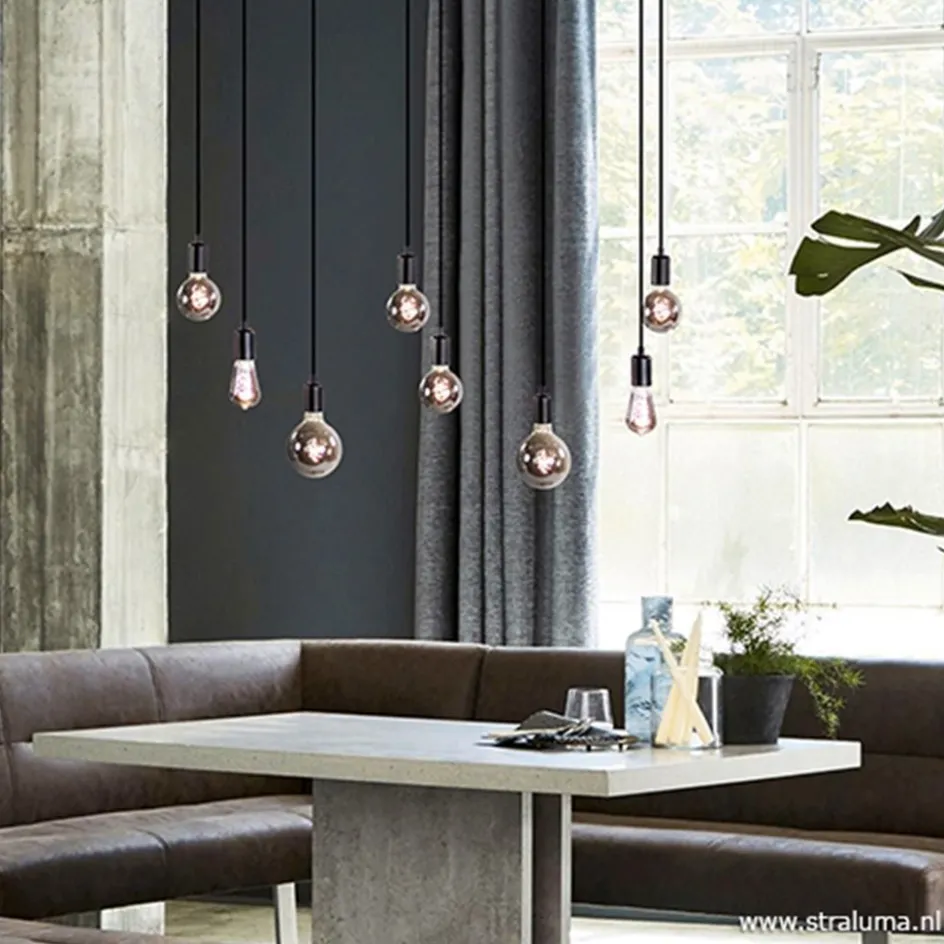 Hanglamp 8L plaat 110cm zwart ex.e27 lb>Straluma