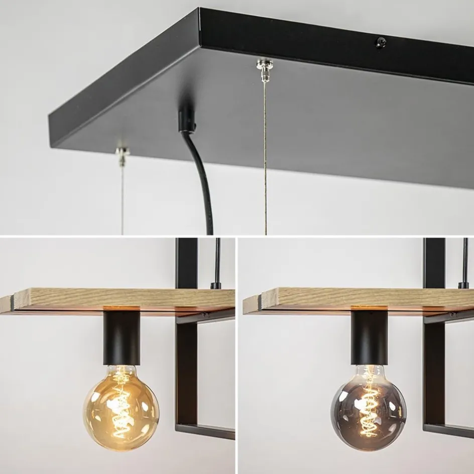 Hanglamp 6L zwart met houten planken>Straluma Hot