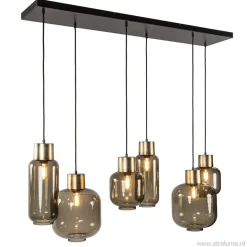 Hanglamp Lett 6L zwart/brons+glas smoke>Straluma