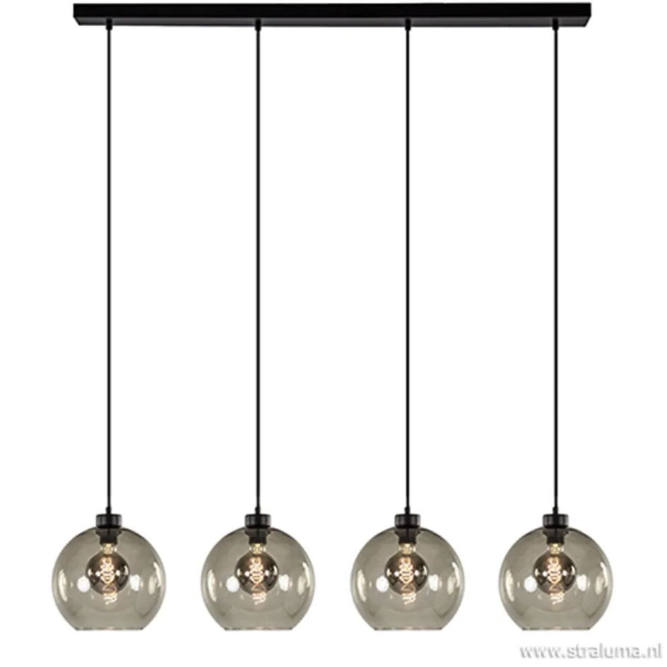 Hanglamp 4-lichts balk zwart + smoke glas 25cm>Straluma Sale