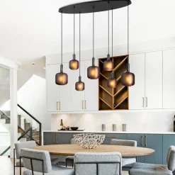 Hanglamp 7-lichts ovaal met mat zwart glas></noscript>Straluma Best