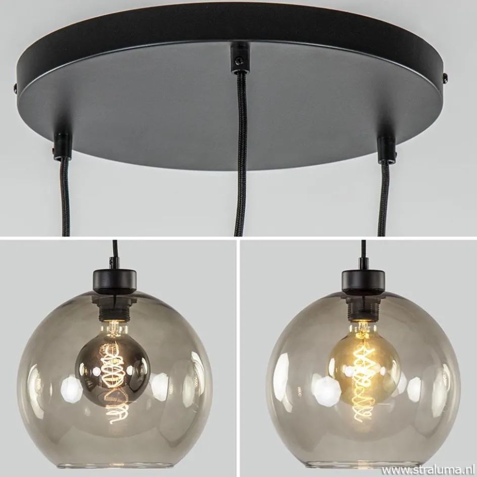 Hanglamp 3-lichts rond glas smoke 25 cm>Straluma New