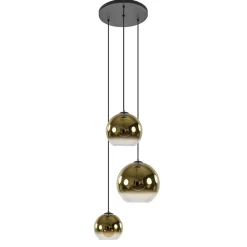 Hanglamp 3-lichts rond zwart met goud gradient glas>Straluma