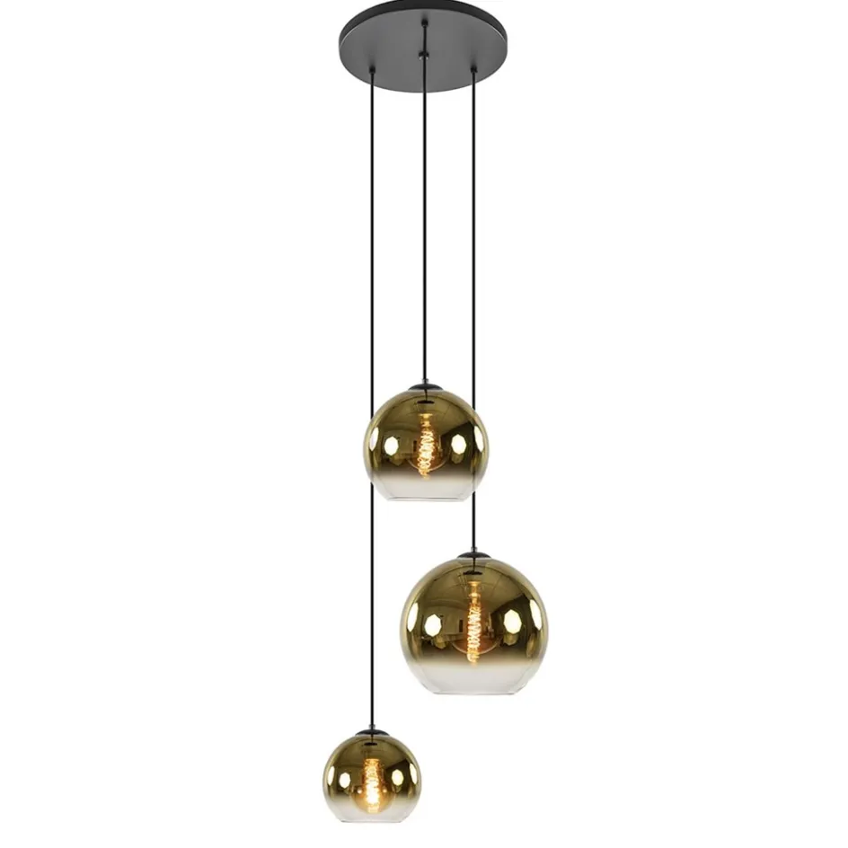Hanglamp 3-lichts rond zwart met goud gradient glas>Straluma