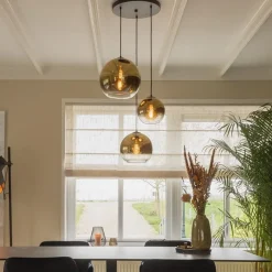 Hanglamp 3-lichts rond zwart met goud gradient glas><noscript><img width=