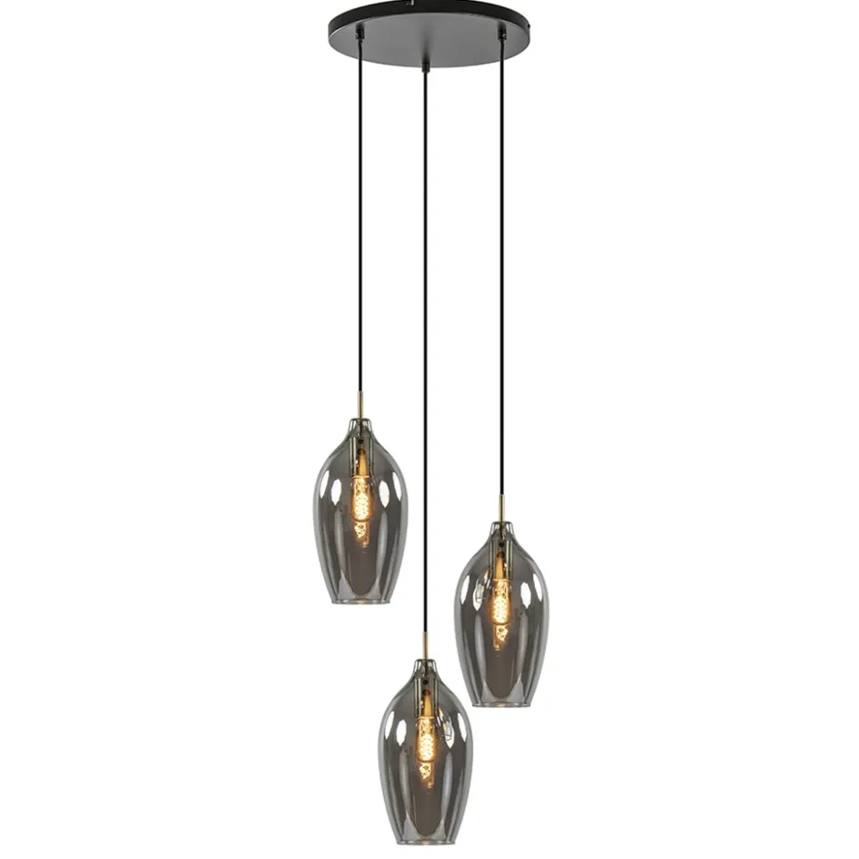 Hanglamp Lukaro 3-L antiek brons + smoke glas>Straluma New