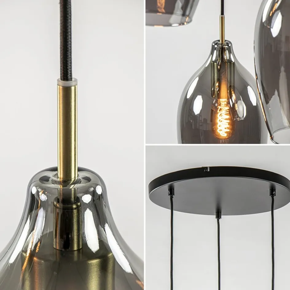 Hanglamp Lukaro 3-L antiek brons + smoke glas>Straluma New