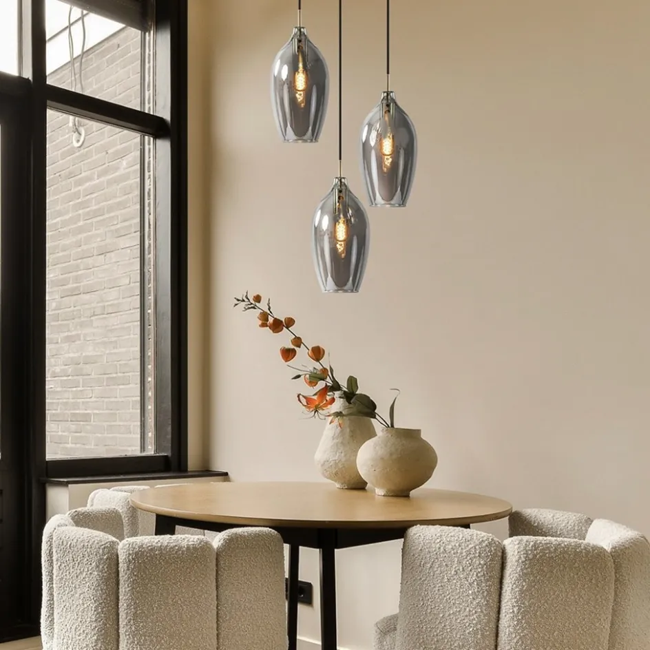 Hanglamp Lukaro 3-L antiek brons + smoke glas>Straluma New