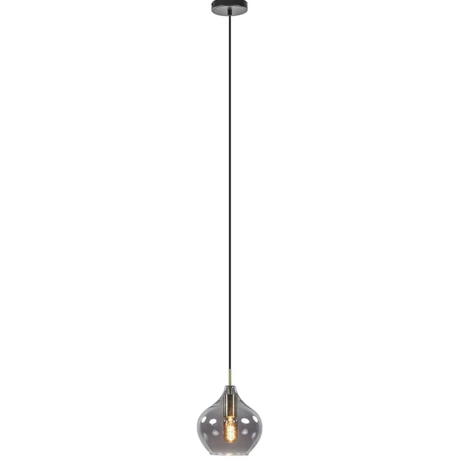 Hanglamp Rakel 20cm antiek brass+smoke glas>Straluma Discount