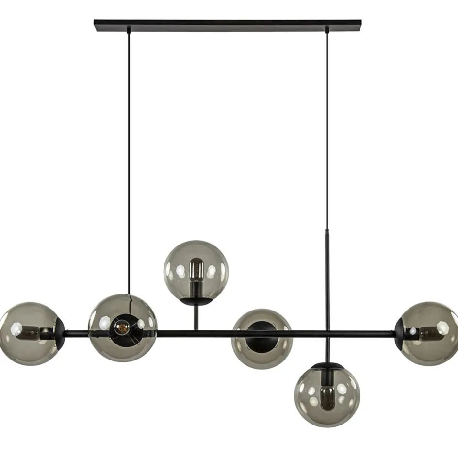Hanglamp Random bol 6L zwart met smoke glas>Straluma New