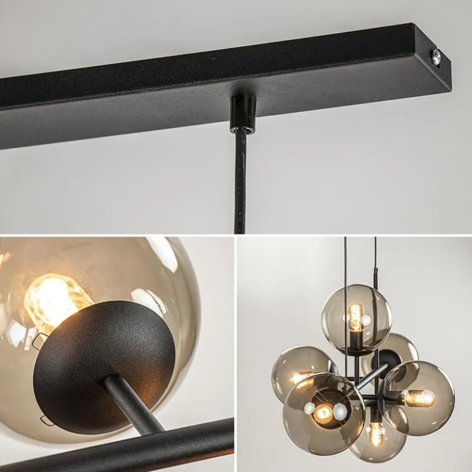 Hanglamp Random bol 6L zwart met smoke glas>Straluma New