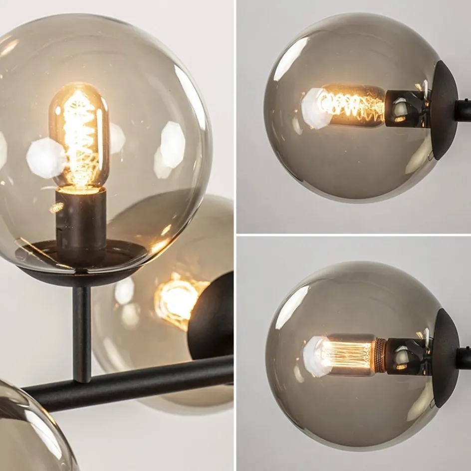 Hanglamp Random bol 6L zwart met smoke glas>Straluma New