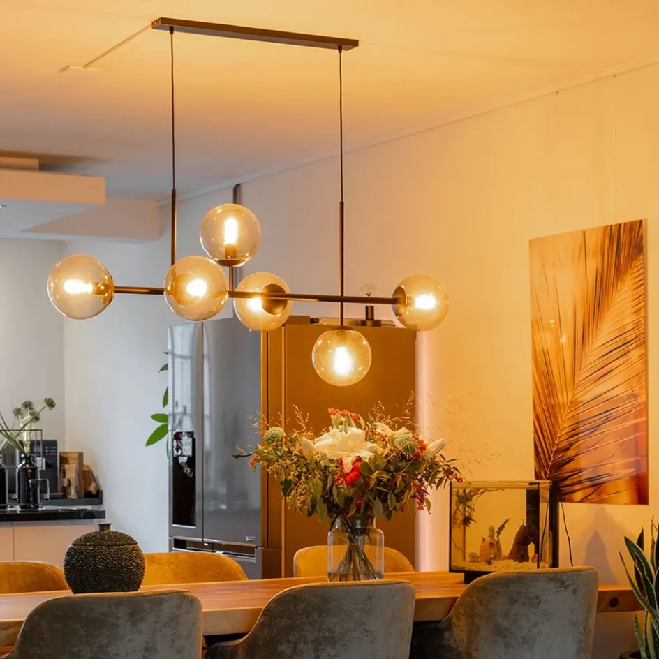 Hanglamp Random bol 6L zwart met smoke glas>Straluma New