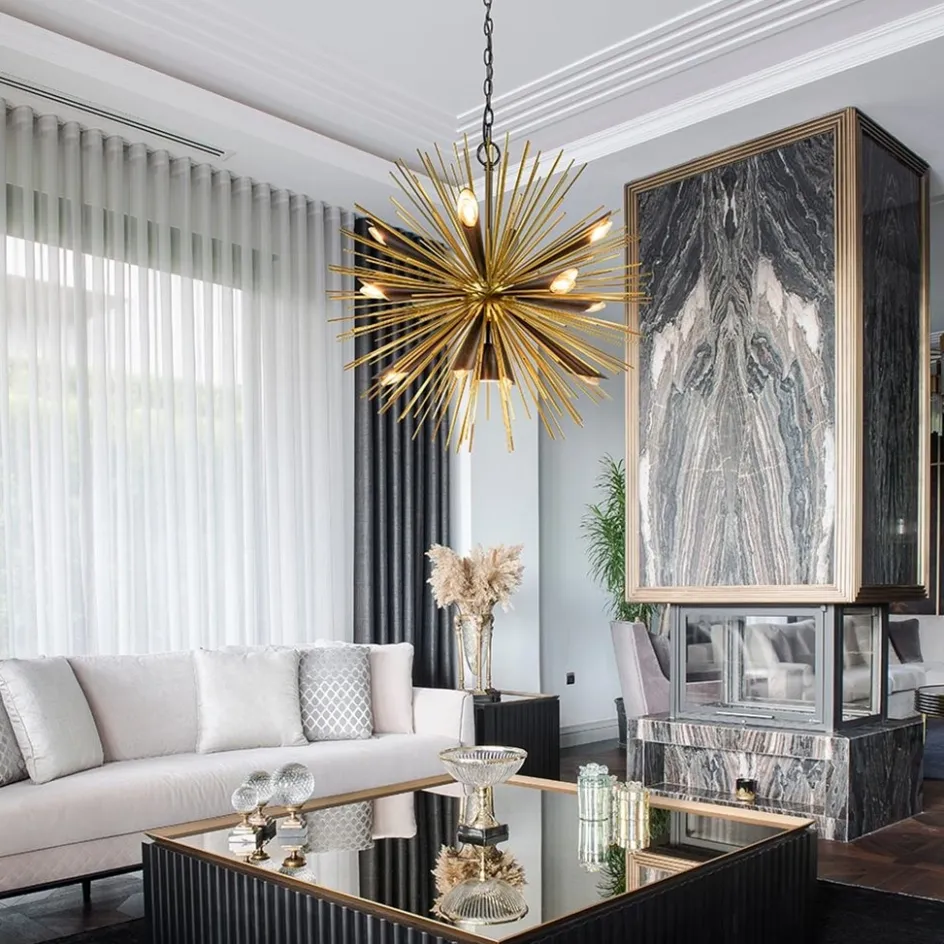 Hanglamp Springfield rond zwart/goud sprieten>Straluma Best