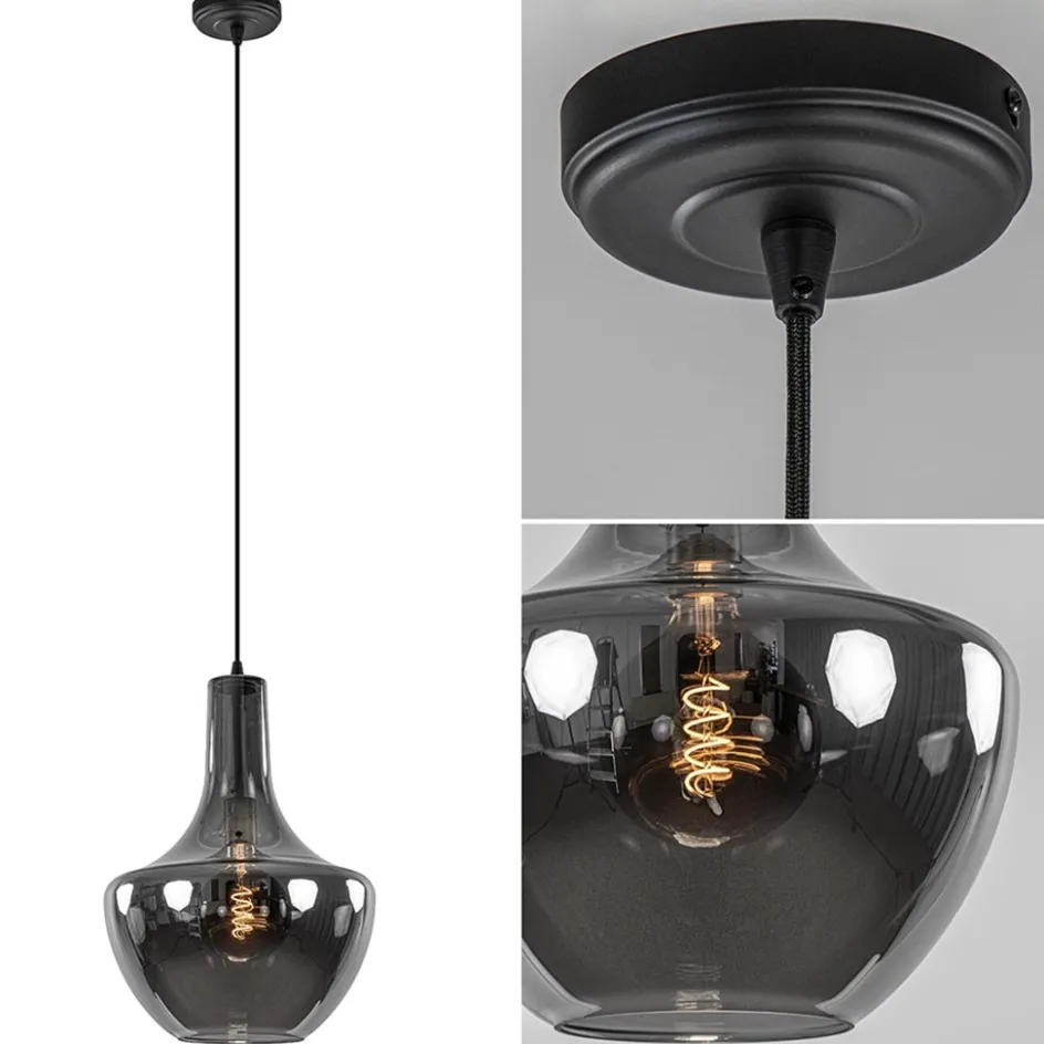 Hanglamp zwart met smoke glazen kap>Straluma Outlet