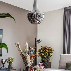 Hanglamp zwart met smoke glazen kap><noscript><img width=