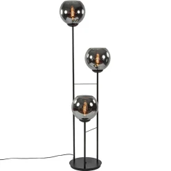 Hotel chique 3-lichts vloerlamp zwart met smoke/titanium glas>Straluma Online