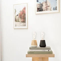 Houten tafellamp met helder glas oplaadbaar/dimbaar></noscript>Straluma Discount