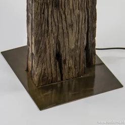 Houten vloerlamp met brons excl. kap><noscript><img width=