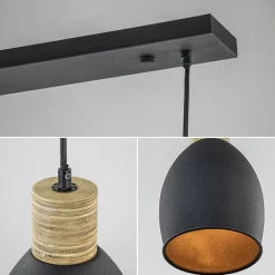 Industrieel landelijke hanglamp 3-lichts zwart met hout><noscript><img width=