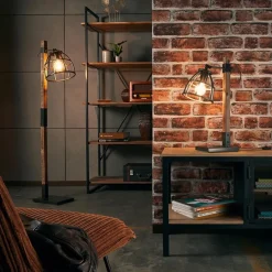 Industrieel landelijke vloerlamp Matrix hout met metalen korf></noscript>Straluma New