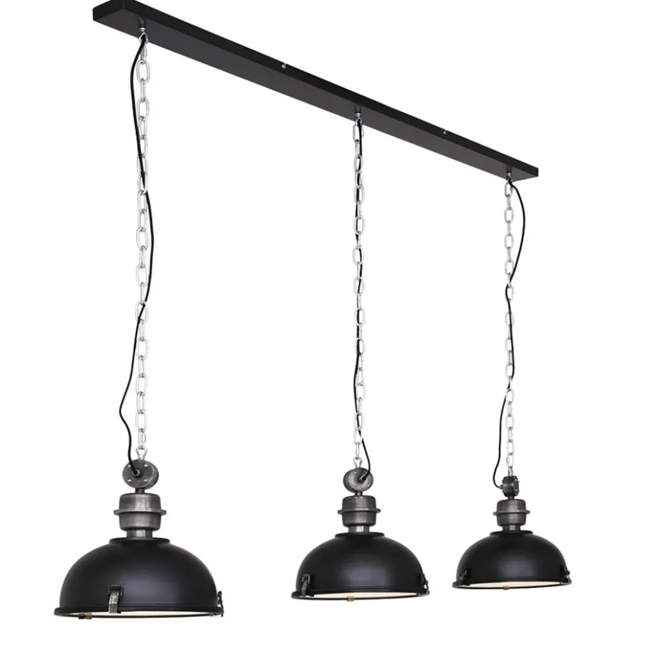 Industriële 3-lichts hanglamp bikkel mat zwart>Straluma