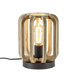 Industriële tafellamp houten kooi met mat zwart>Straluma