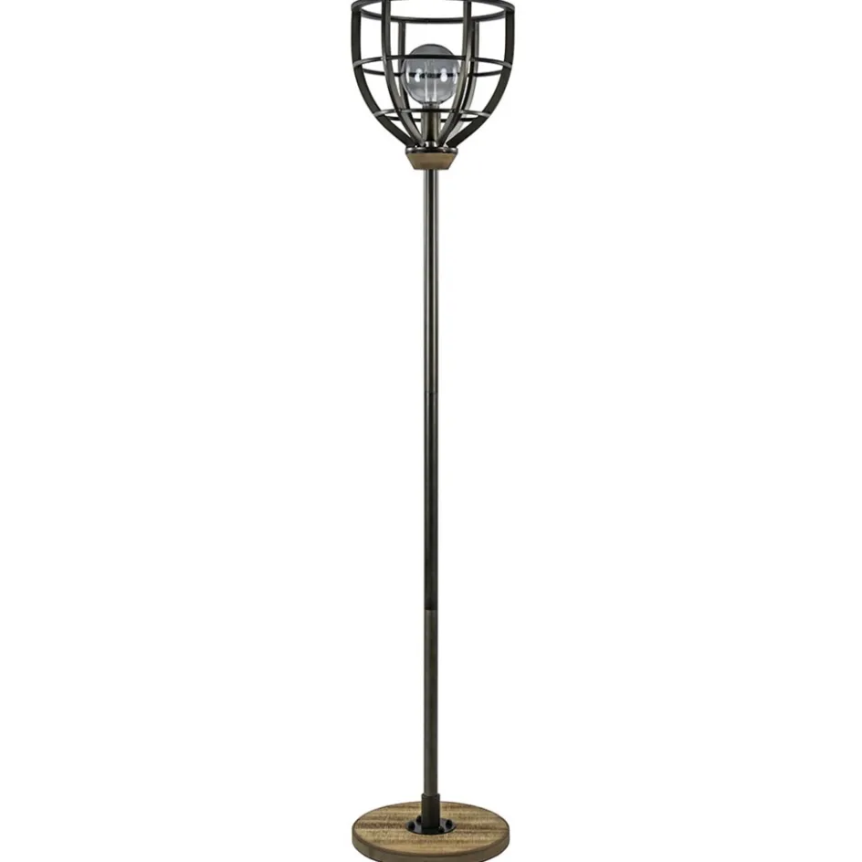 Industriële vloerlamp zwart staal met houten details>Straluma New