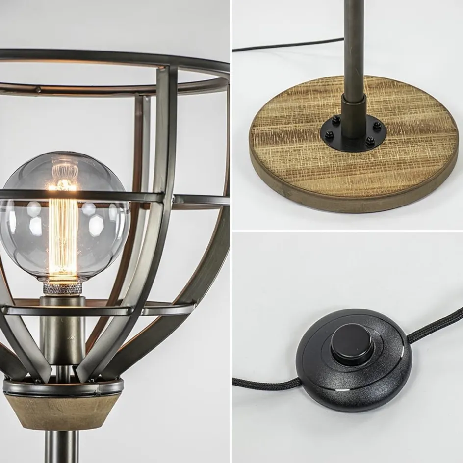 Industriële vloerlamp zwart staal met houten details>Straluma New