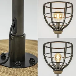 Industriële vloerlamp zwart staal met houten details><noscript><img width=