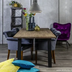 Klassieke armstoel kersenhout in stof><noscript><img width=