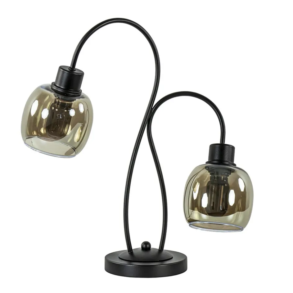 Klassieke 2-lichts tafellamp zwart met smoke glas>Straluma New