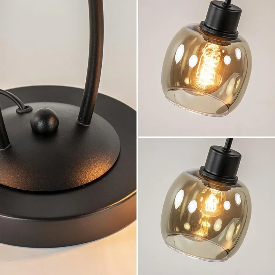 Klassieke 2-lichts tafellamp zwart met smoke glas>Straluma New