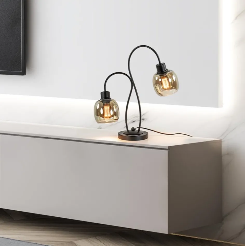 Klassieke 2-lichts tafellamp zwart met smoke glas>Straluma New