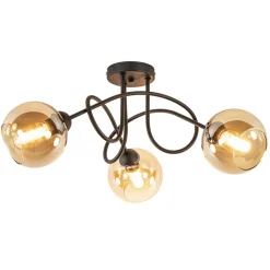 Klassieke plafondlamp 3-lichts met amber glas>Straluma Discount