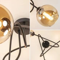 Klassieke plafondlamp 3-lichts met amber glas></noscript>Straluma Discount
